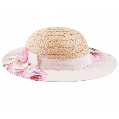 Girls Pink Flower Weave Hat