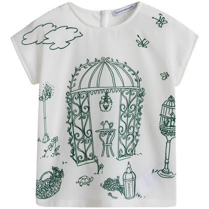 Baby Girls White & Green 'Botanical Garden' Print T-Shirt