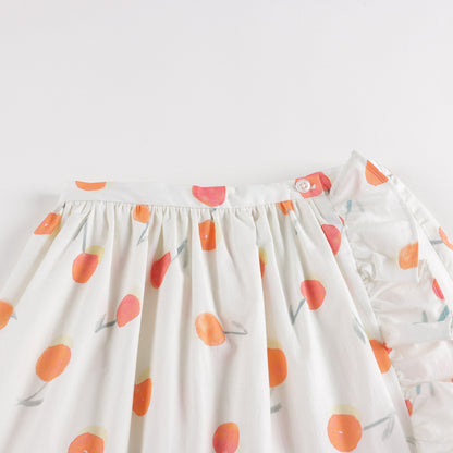 女童白色樱桃印花棉短裙