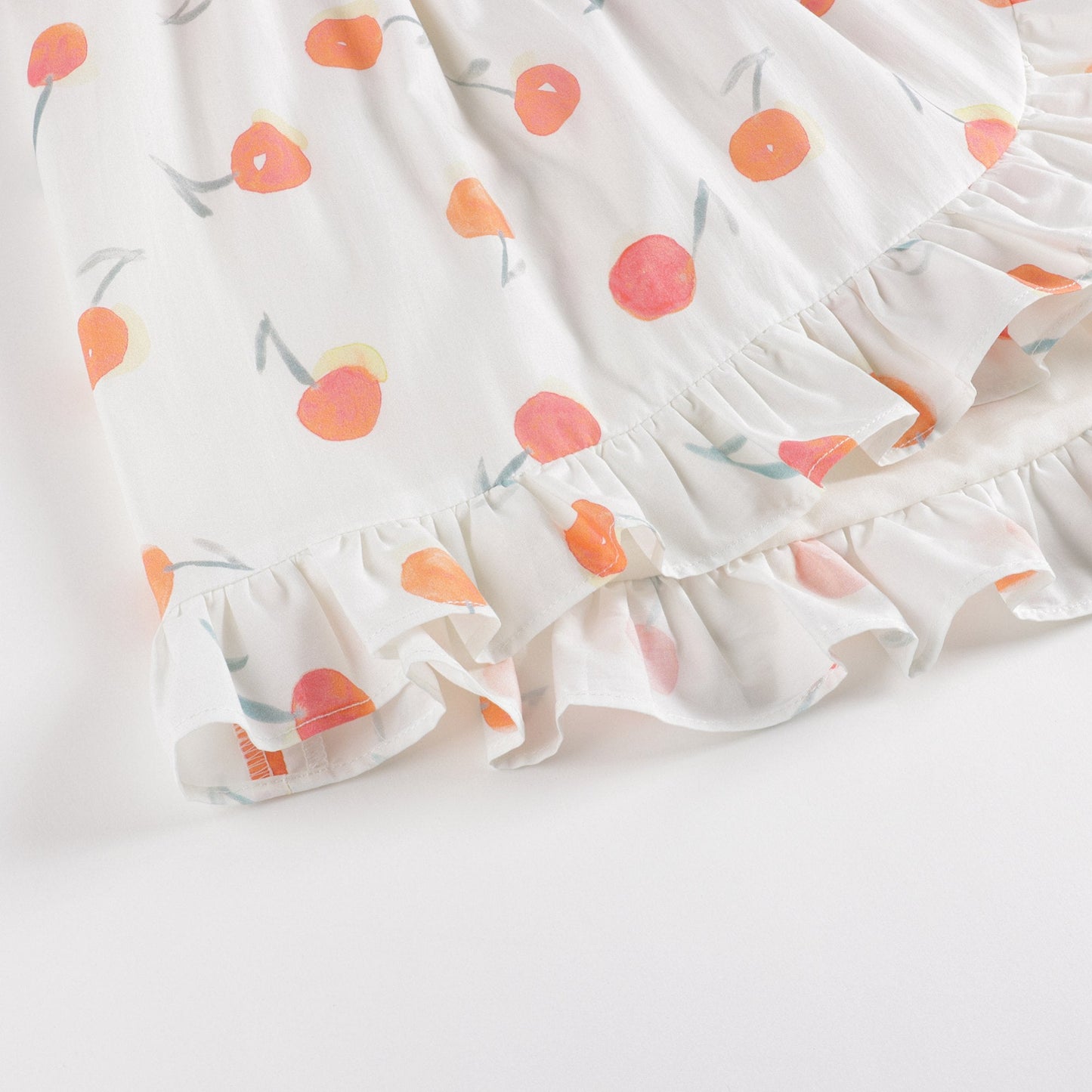 女童白色樱桃印花棉短裙