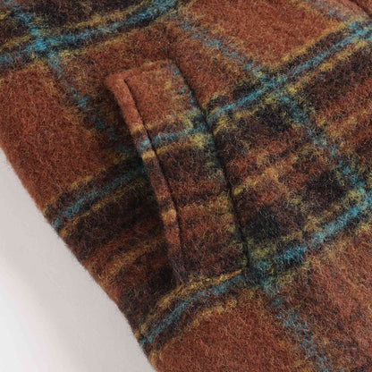 女童棕色格子羊毛外套