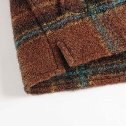 女童棕色格子羊毛外套