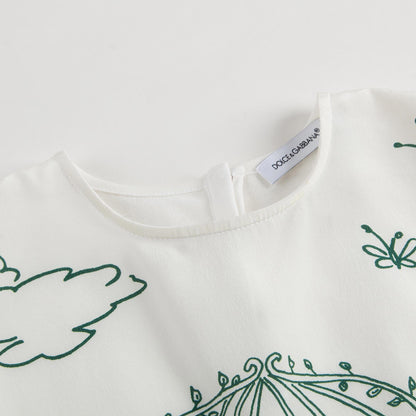 Baby Girls White & Green 'Botanical Garden' Print T-Shirt