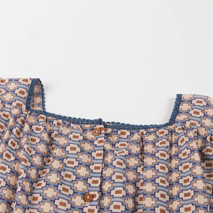 Girls Kaleido Blue Cotton Woven Dress