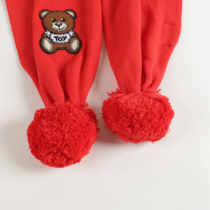 儿童红色泰迪熊小熊围巾