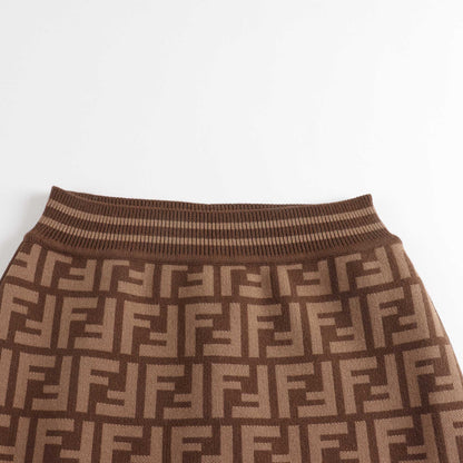 女童棕色FF针织短裙