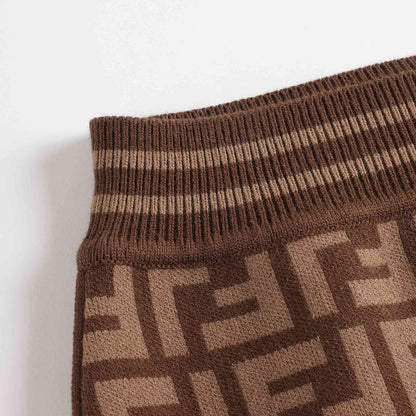 女童棕色FF针织短裙