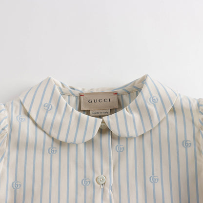 女婴白色条纹Logo棉衬衫