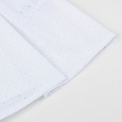 Girls White Collar And Embroidery Cotton Woven Dress