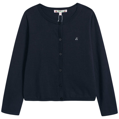 Girls Navy Cherry Logo Cardigan