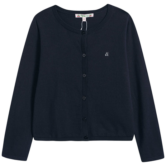 Girls Navy Cherry Logo Cardigan