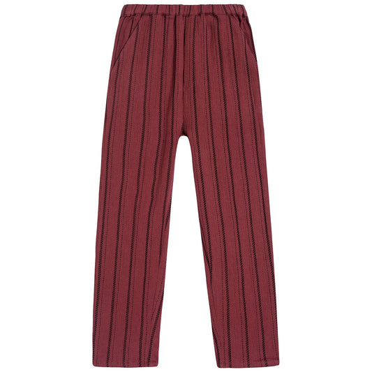 女童砖红色条纹棉长裤