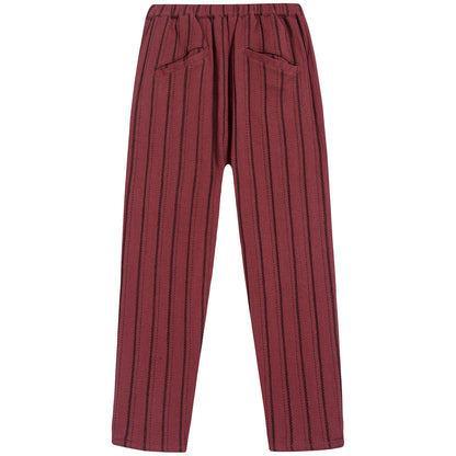 女童砖红色条纹棉长裤