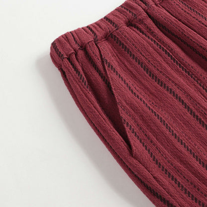 女童砖红色条纹棉长裤