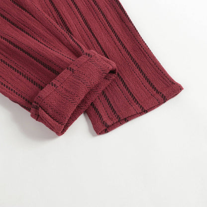 女童砖红色条纹棉长裤