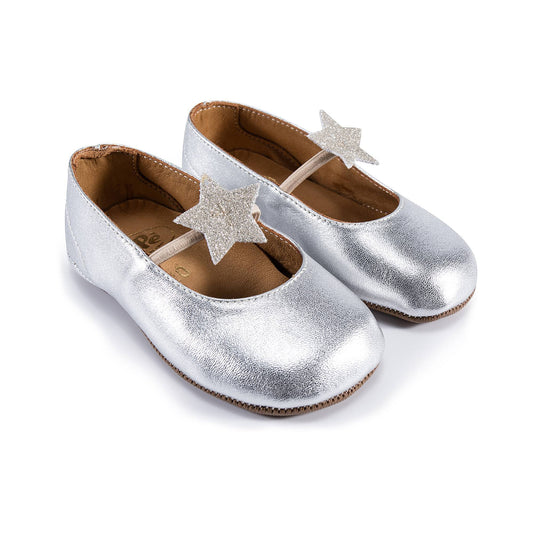 Girls Silver Star Flats