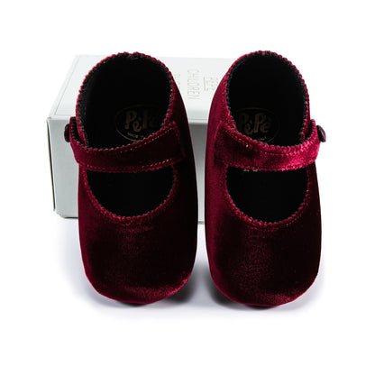 Baby Girls Burgundy Velvet Flats