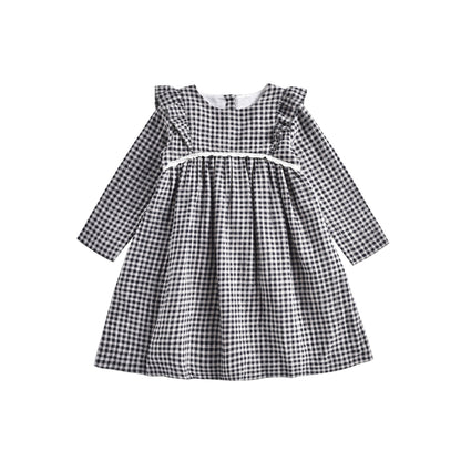 Girls Black Vichy Organic Cotton Dress