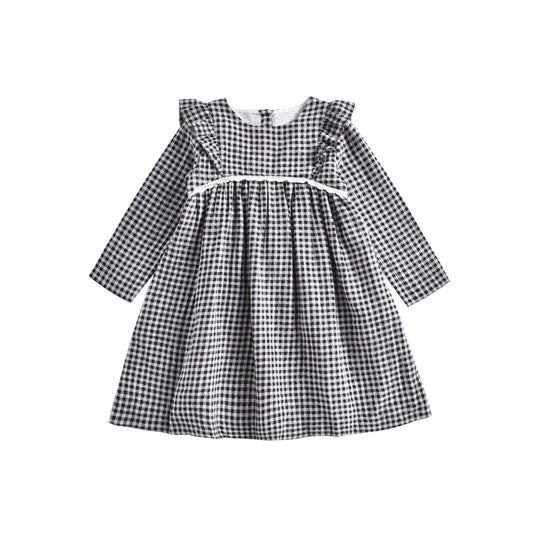 Girls Black Vichy Organic Cotton Dress