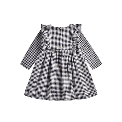 Girls Black Vichy Organic Cotton Dress