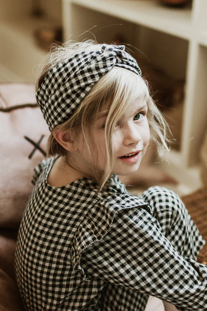 Girls Black Vichy Organic Cotton Headband