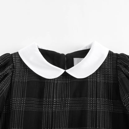 女童黑色格子棉连衣裙