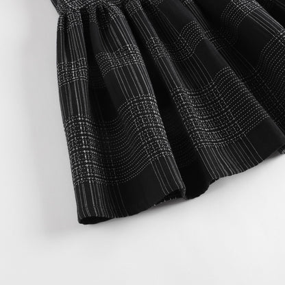 女童黑色格子棉连衣裙