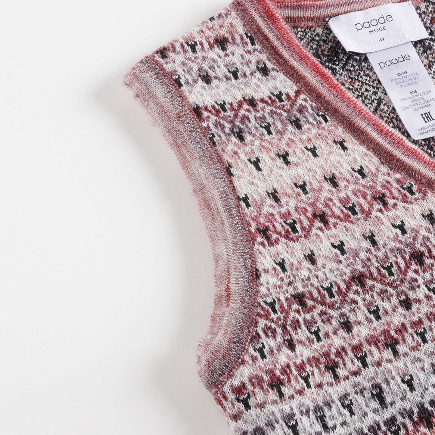 女童粉色图案羊毛背心