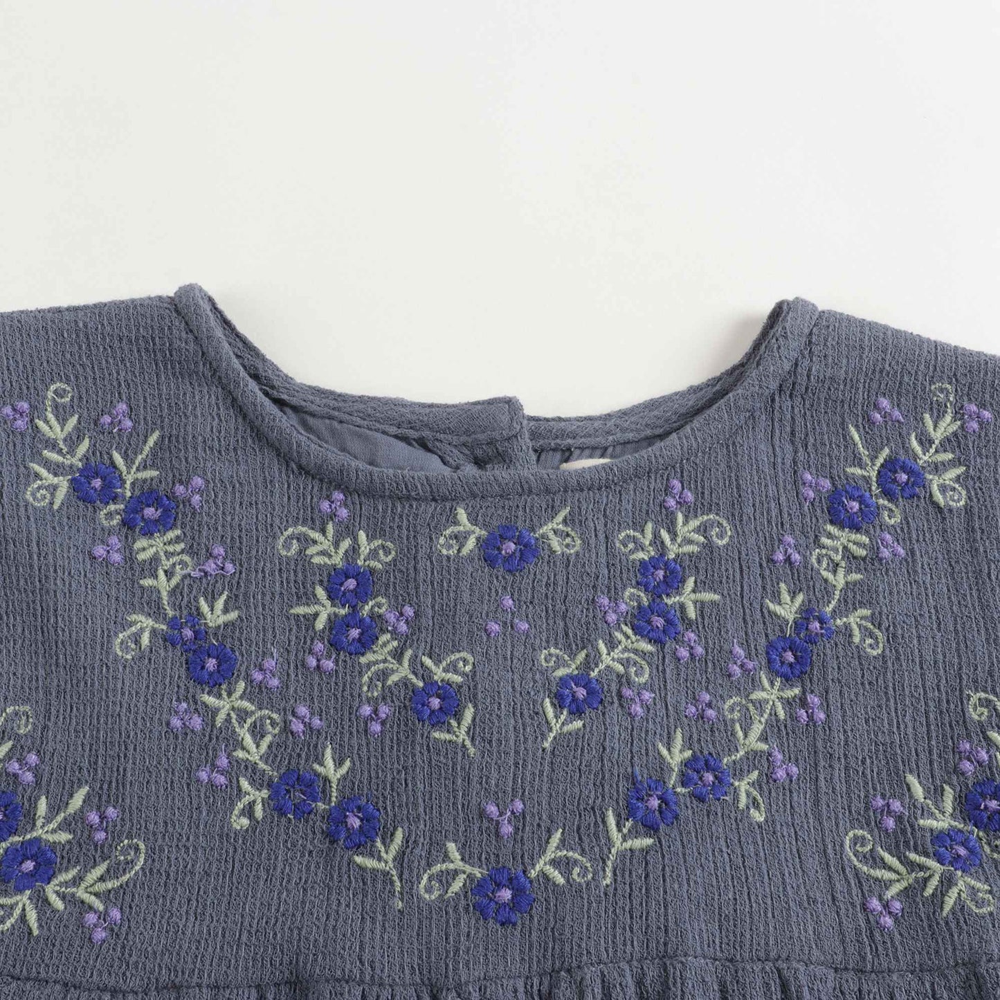 女童蓝色花朵印花棉连衣裙