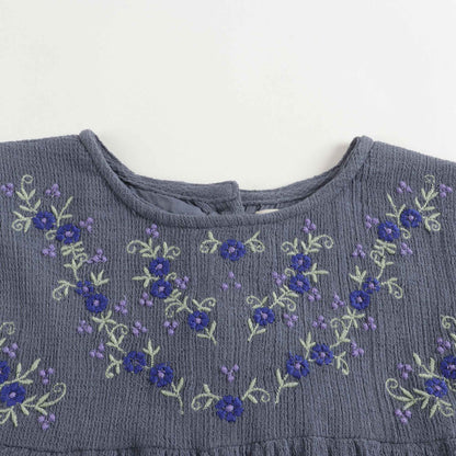 女童蓝色花朵印花棉连衣裙