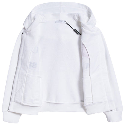 Girls White Love Cotton Zip-up Top