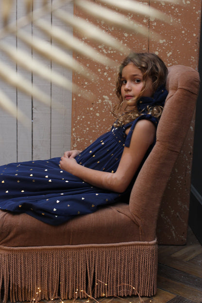 女童蓝色心形棉连衣裙