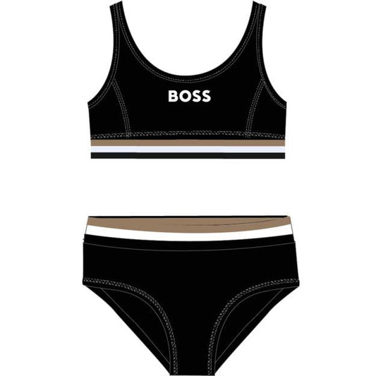 女童黑色Logo泳衣套装