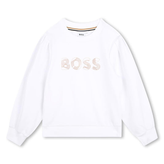 女童白色Logo棉卫衣