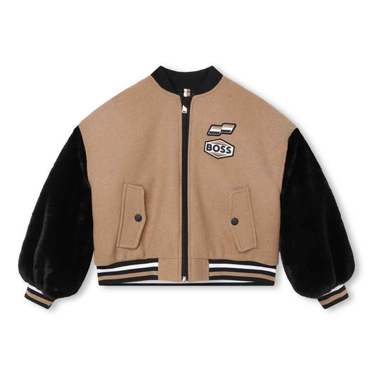 女童驼色拉链夹克