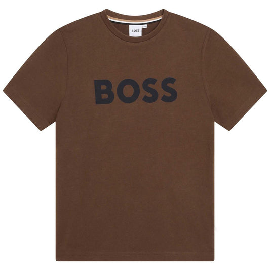男童棕色Logo棉T恤