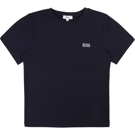 Boys Dark Navy Logo Cotton T-Shirt