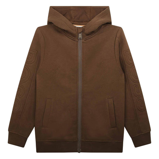 男童棕色拉链上衣