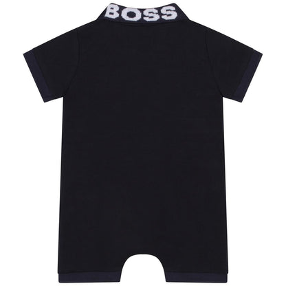 男婴藏青色Logo棉连体衣