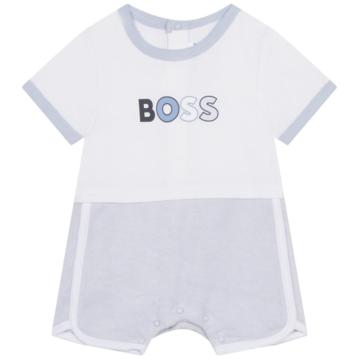 男婴白色Logo棉连体衣