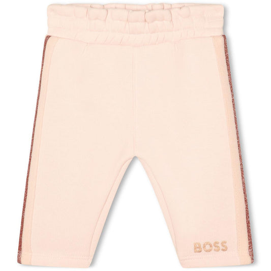 女婴浅粉色Logo棉长裤
