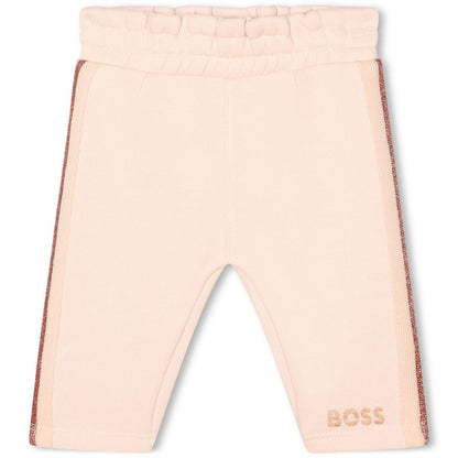 女婴浅粉色Logo棉长裤