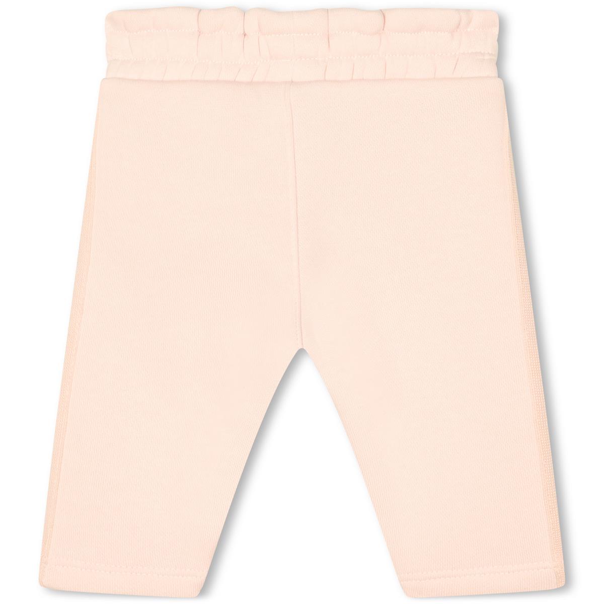 女婴浅粉色Logo棉长裤