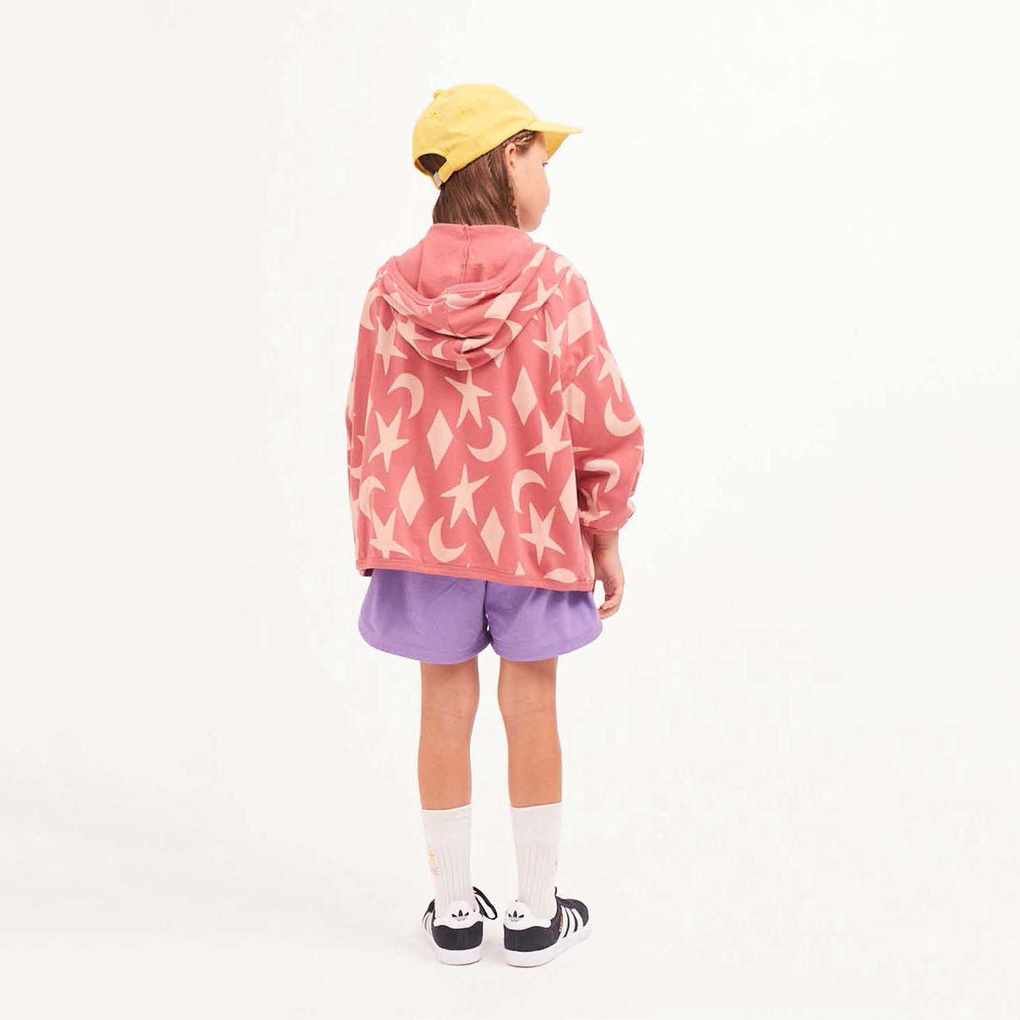 女童深红色印花连帽夹克