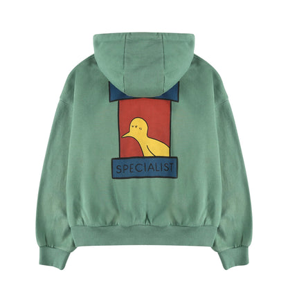 儿童绿色连帽拉链上衣