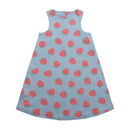 女童蓝色印花牛仔连衣裙