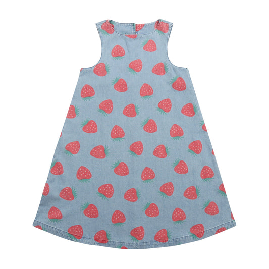 女童蓝色印花牛仔连衣裙