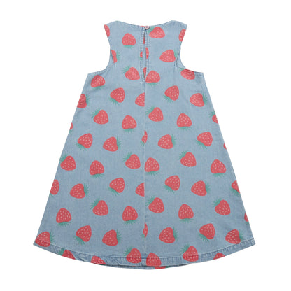 女童蓝色印花牛仔连衣裙