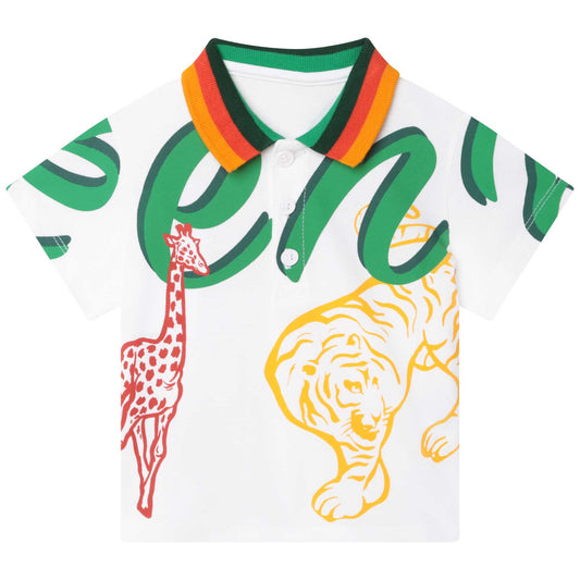 男婴白色印花棉Polo衫