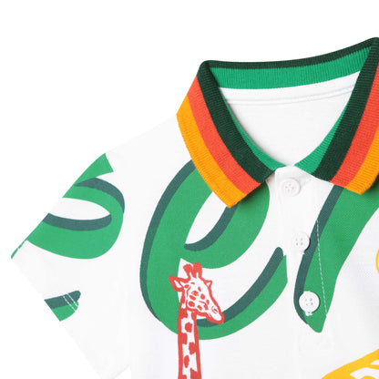 男婴白色印花棉Polo衫